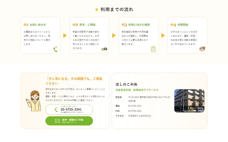 制作したホームページ（PC表示・下部）
